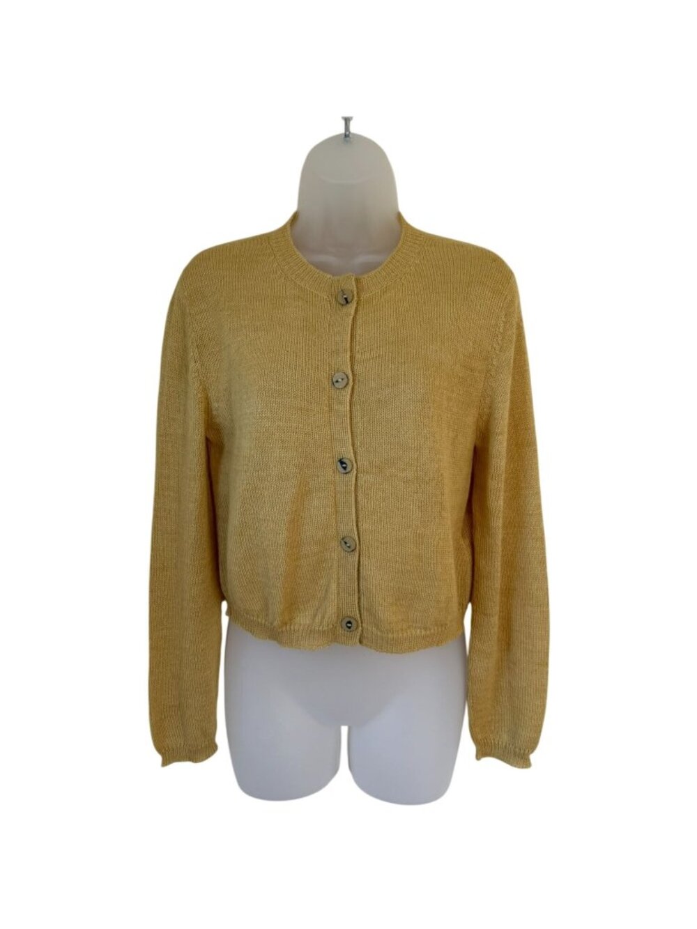 Sula Artisanal Yellow Alpaca Silk Crewneck Cardigan Hand Knit Peru